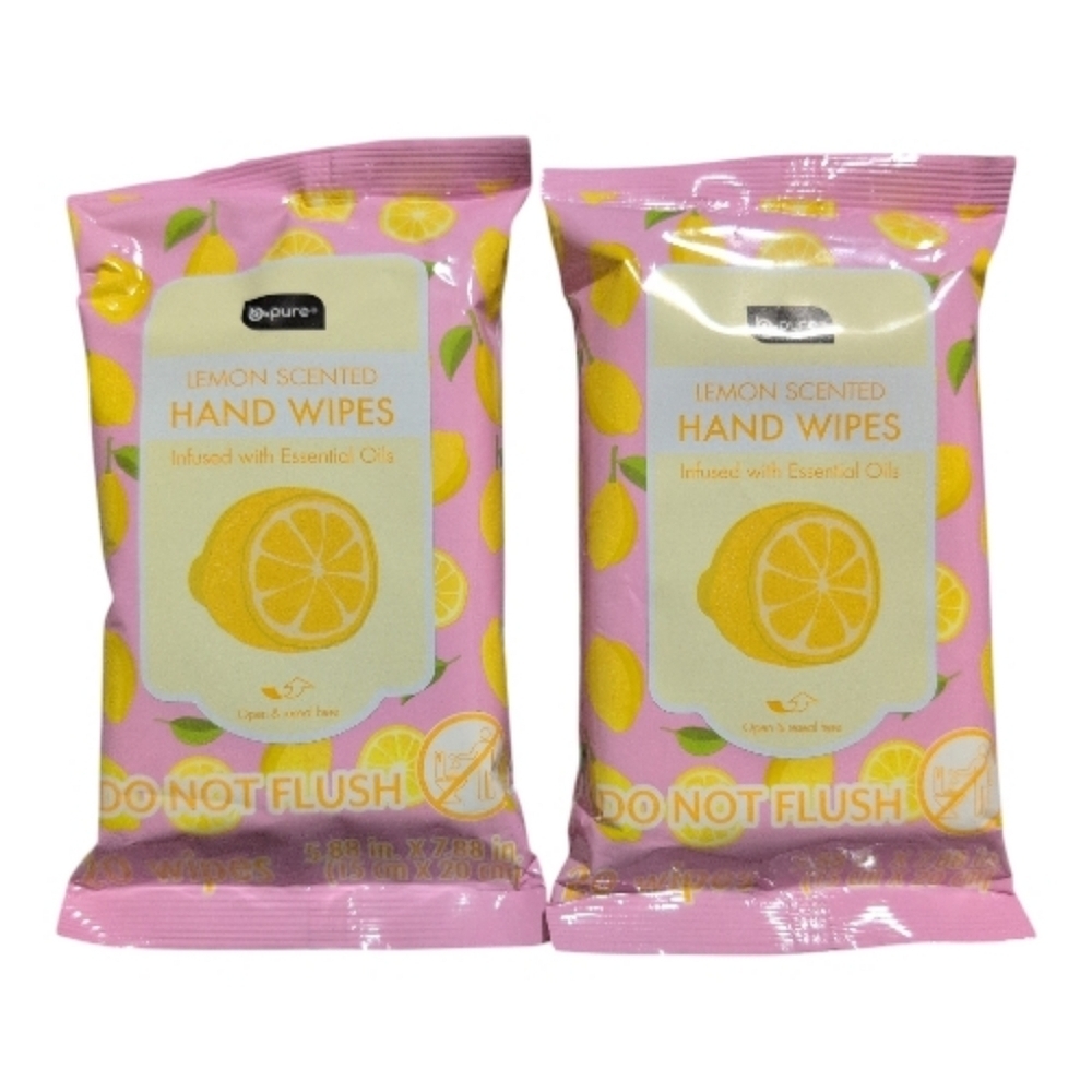 B-Pure Lemon Scented Hand Sanitizer Wipes - 2 Wipe Packs 40 Wipes In Total